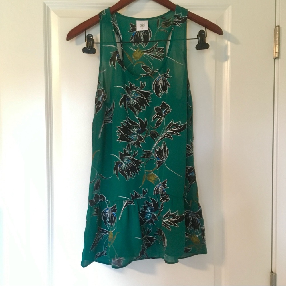Cabi Zoe Top Falling Flowers Tank Green 3276